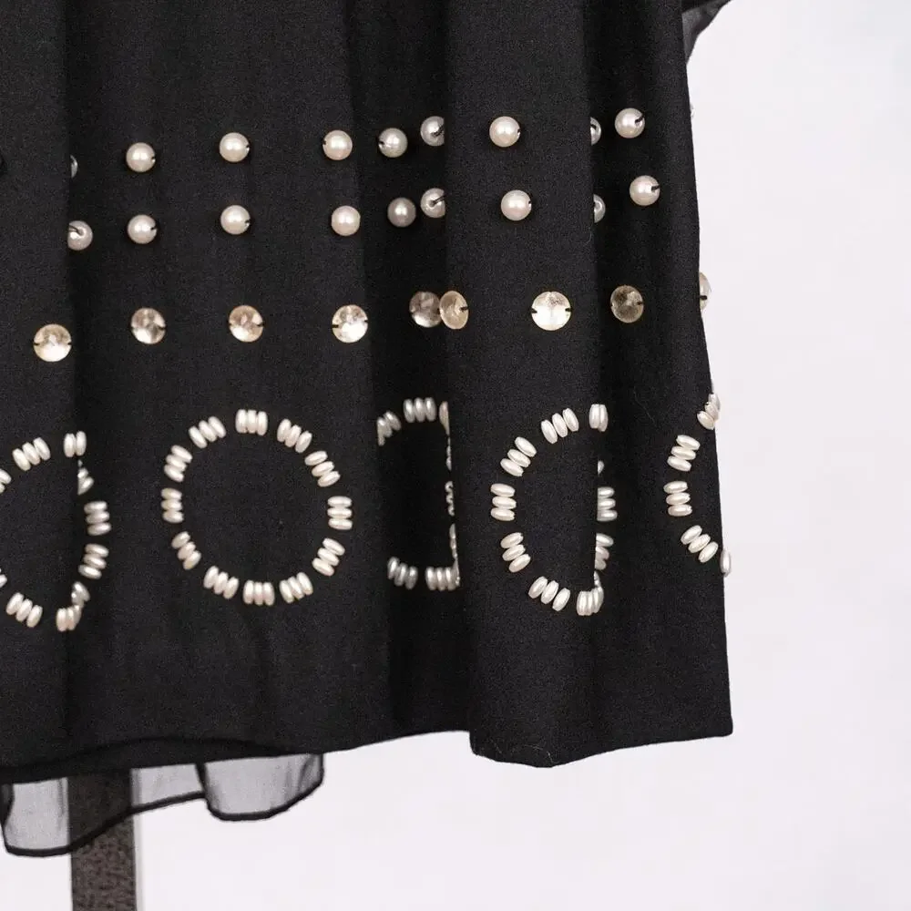 DKNY Sheer Black Silk Over Beaded Wool Skirt Size 2 Artsy Elegant Event Whimsy